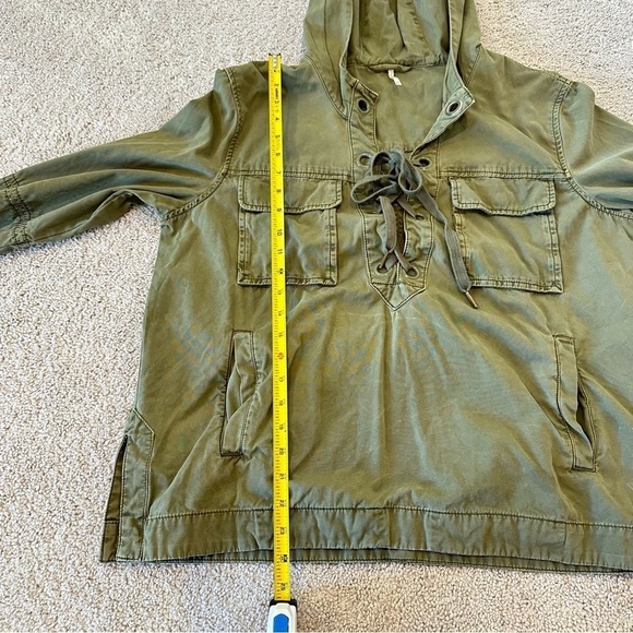 Free People Army Green Safari Lace-Up Hooded Plunge Pullover - Picture 10 of 11